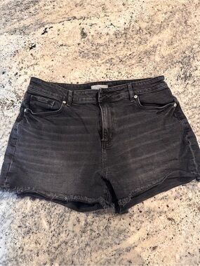 LOFT Black High-Rise Denim Shorts with Raw Hem